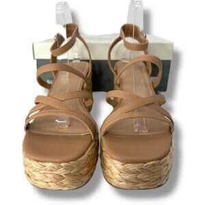 NEW Sun + Stone Brown Strappy Espadrille Wedges Size 9.5 Platform Wedges